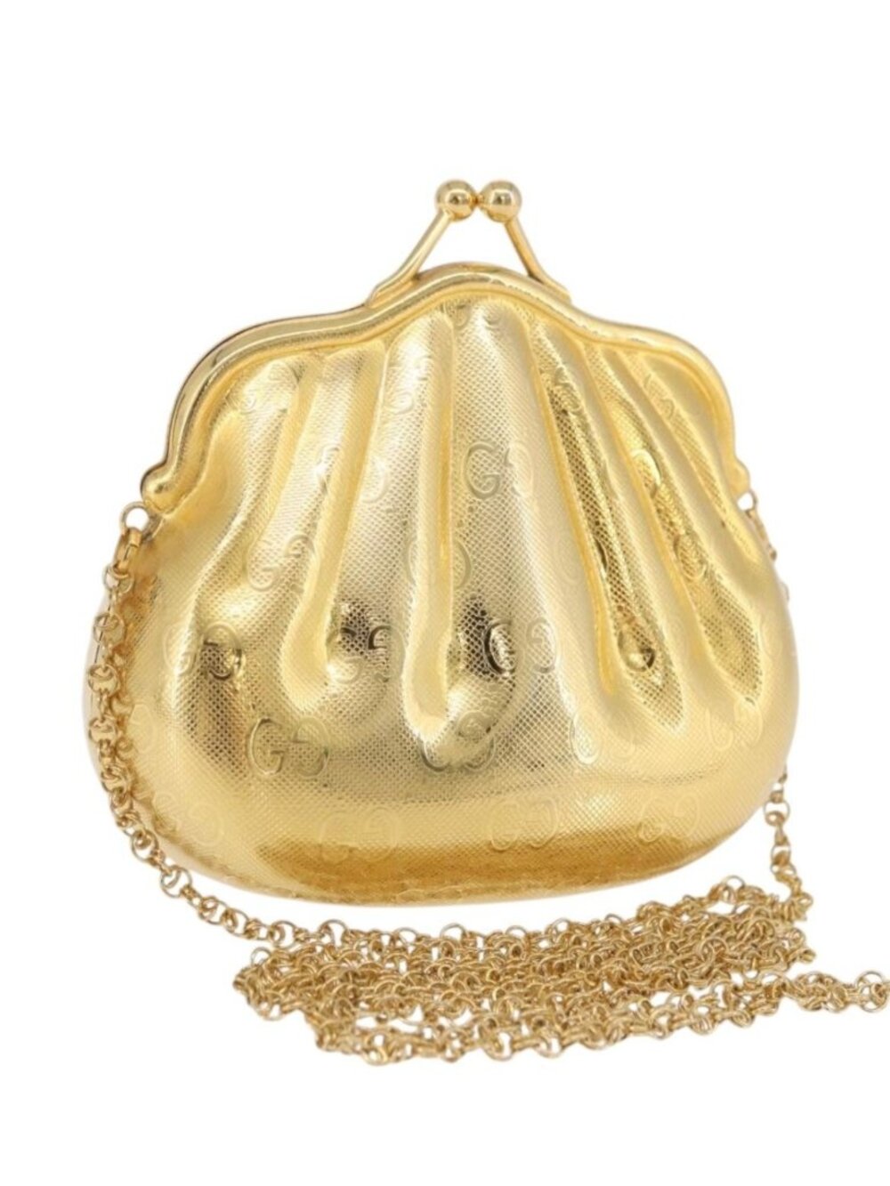 GUCCI GG Chain Shoulder Pouch Metal Gold